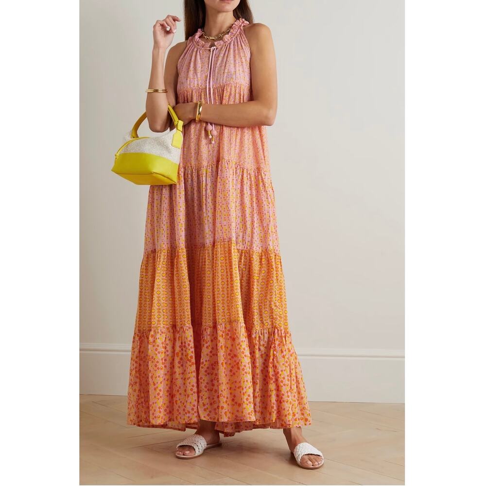 Yvonne S Women's Tiered Sleeveless Cotton Voile Maxi Dress Red‎ Pink Size Small